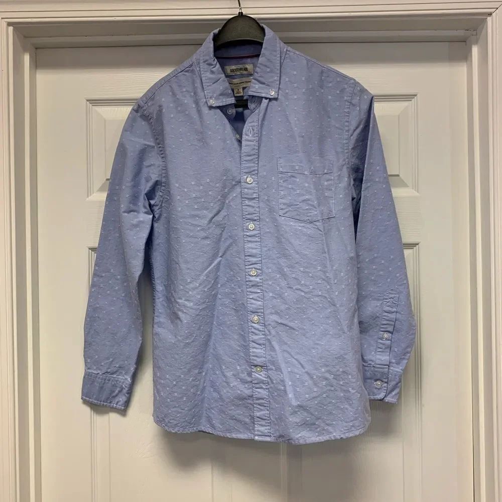 Goodthreads Blue Cotton Embroidered Button Down Shirt sz M EUC